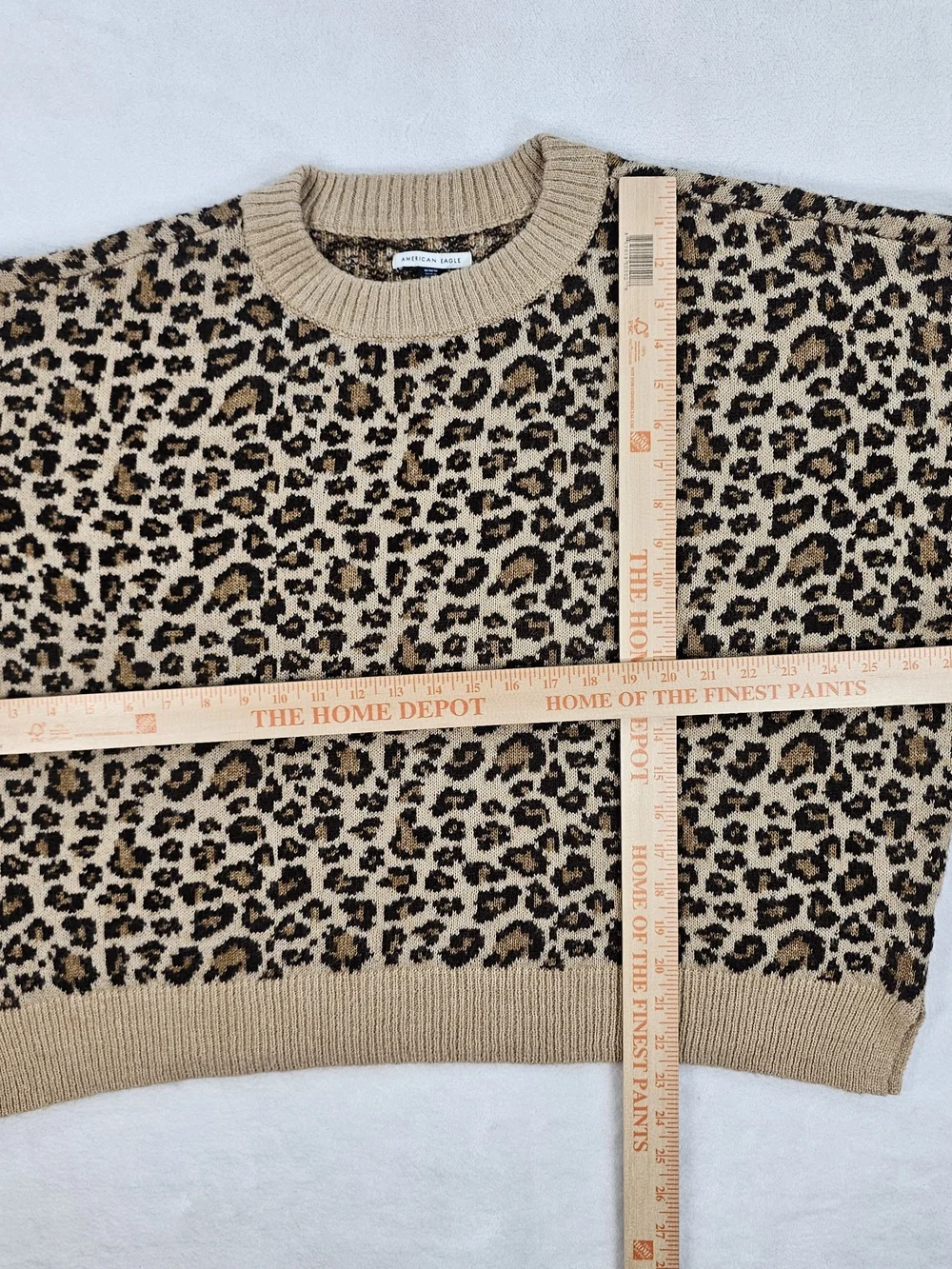 American‎ Eagle Leopard Print Crewneck Sweater Tan Brown Animal Knit Crop Top